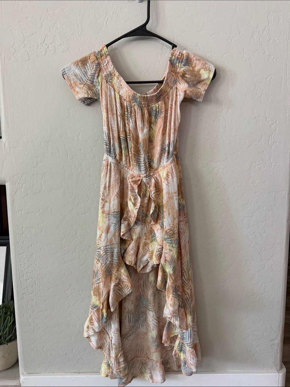 Girls Peach Floral Ruffle High-Low Dress